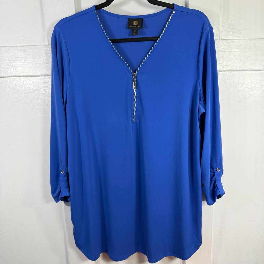 JM Collection Women Royal Blue Quarter Zip Sleeve Top 0X